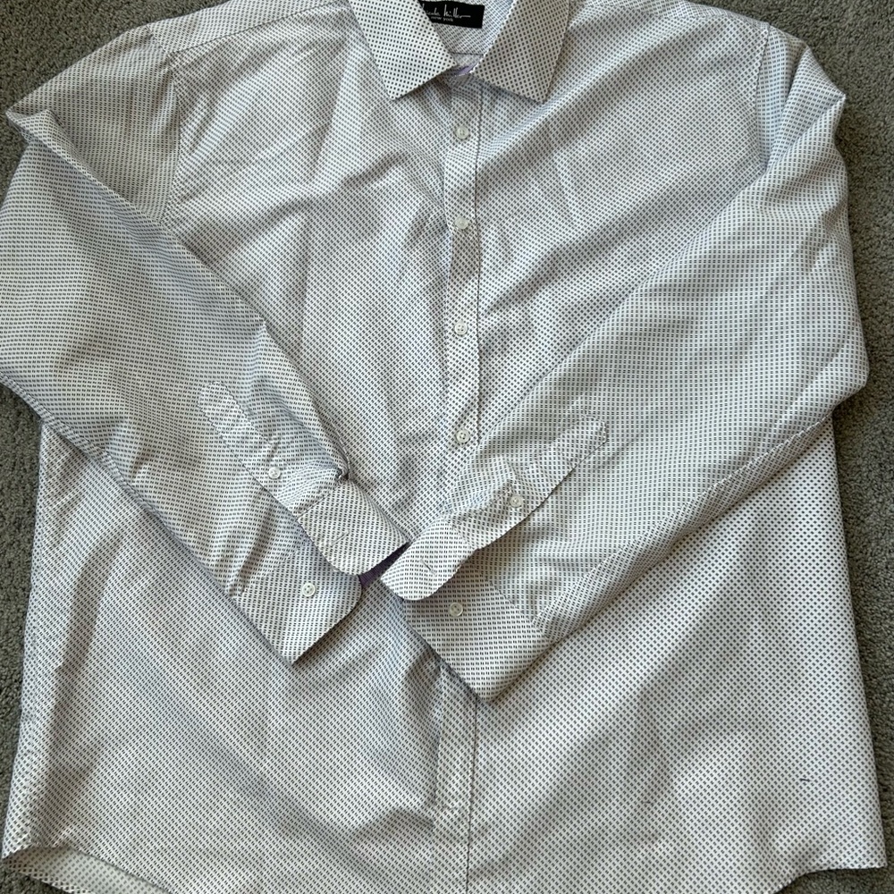 Nicole Miller White and Purple Checkered Shirt